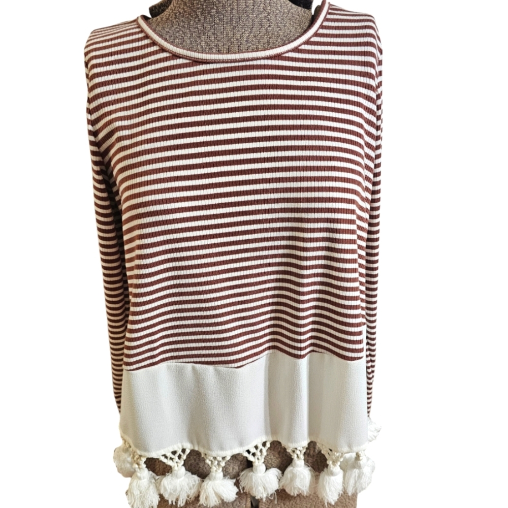 Ces Femme by Mi-in boutique long sleeve shirt with pom poms on the bottom size s